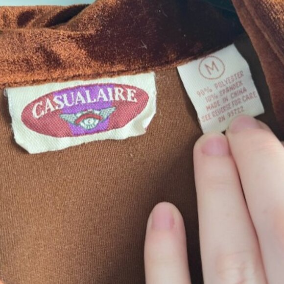 Vintage 90s Velvet Button Down Shirt Brown Oversized Casualaire Size M - Picture 6 of 6